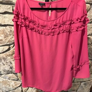 Talbots Vibrant Pink Ruffle Trim Blouse
